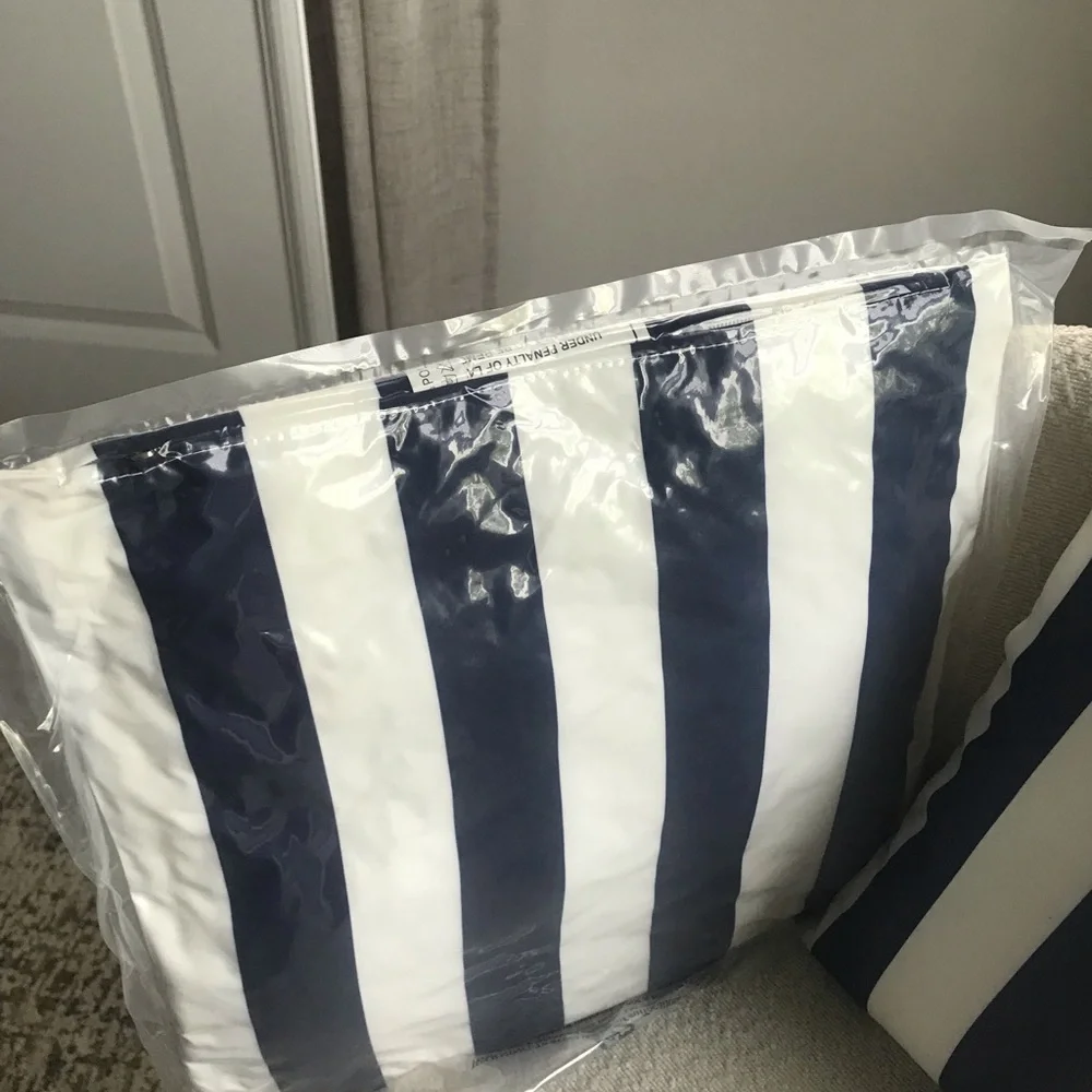 NEW Striped Navy and White Decorative Throw Pillow by 15”x15” set of 2
